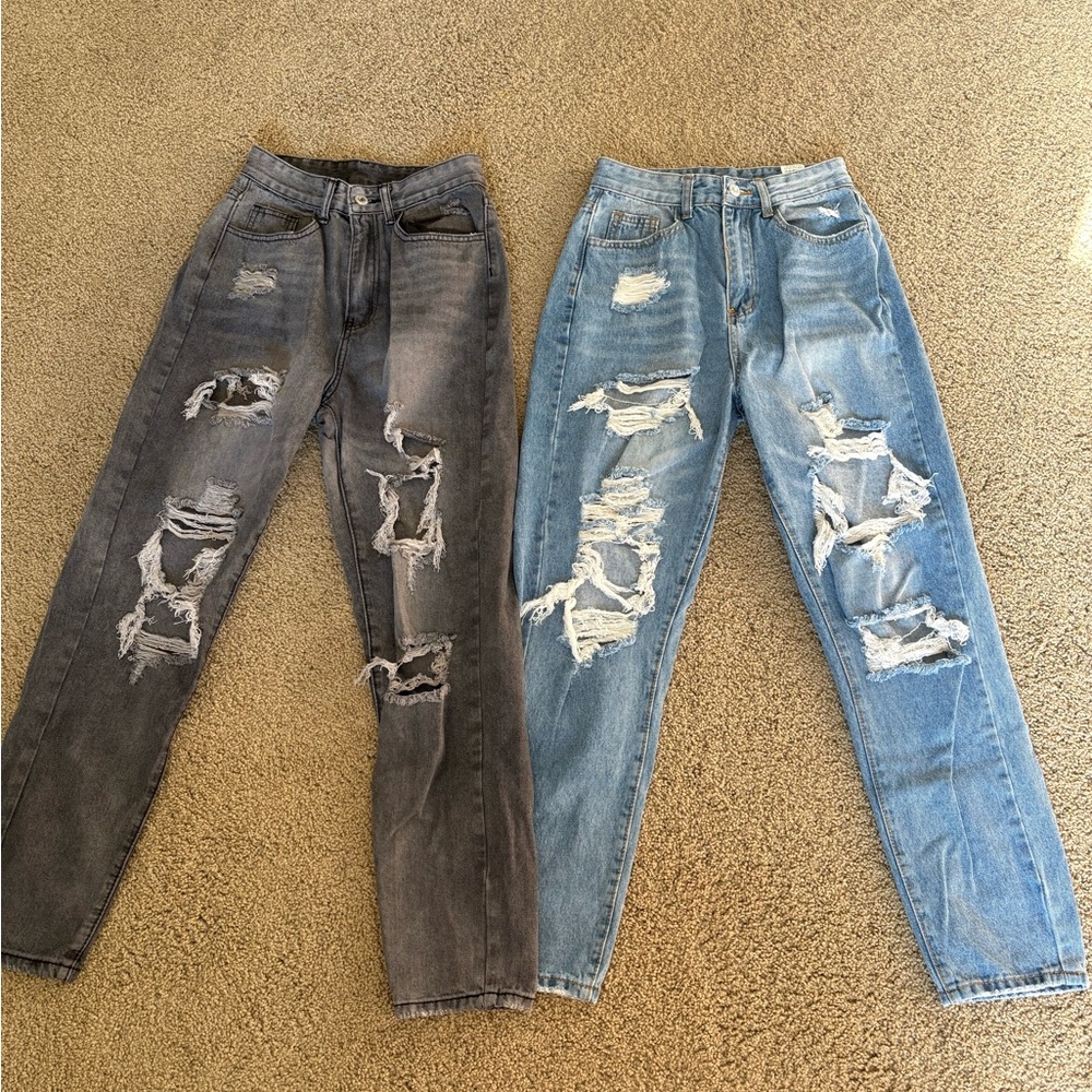SHEIN Ripped Gray and Light Blue Jeans